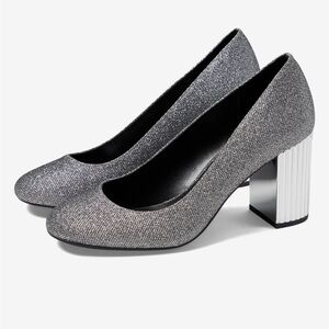 Chic Silver Block Heel Pumps 7.5